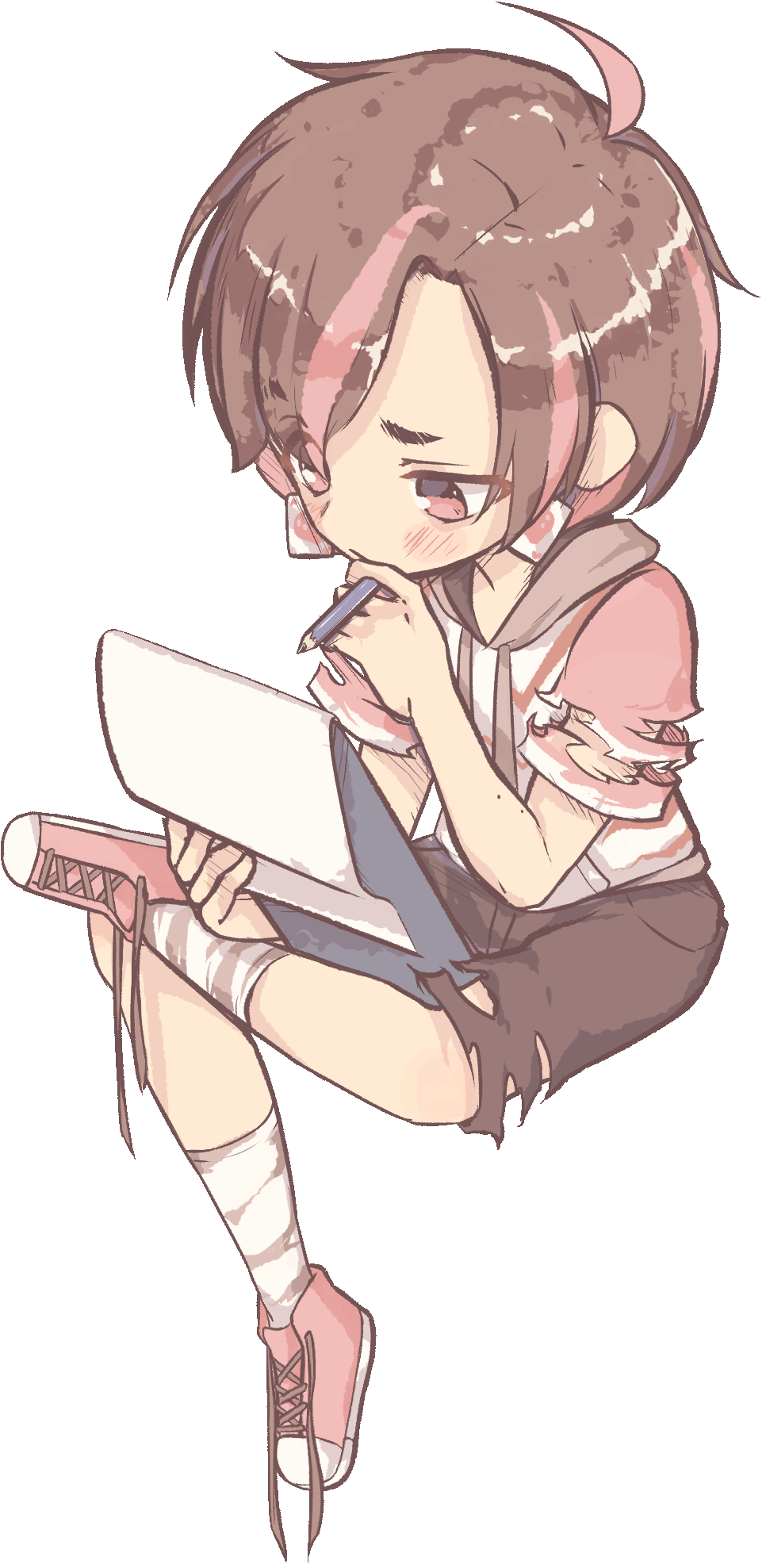 Character sitting with a notebook